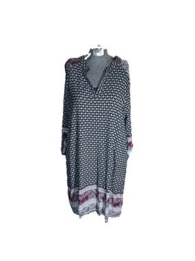 Lily Morgan black white pink patterned tunic style dress v neck XL